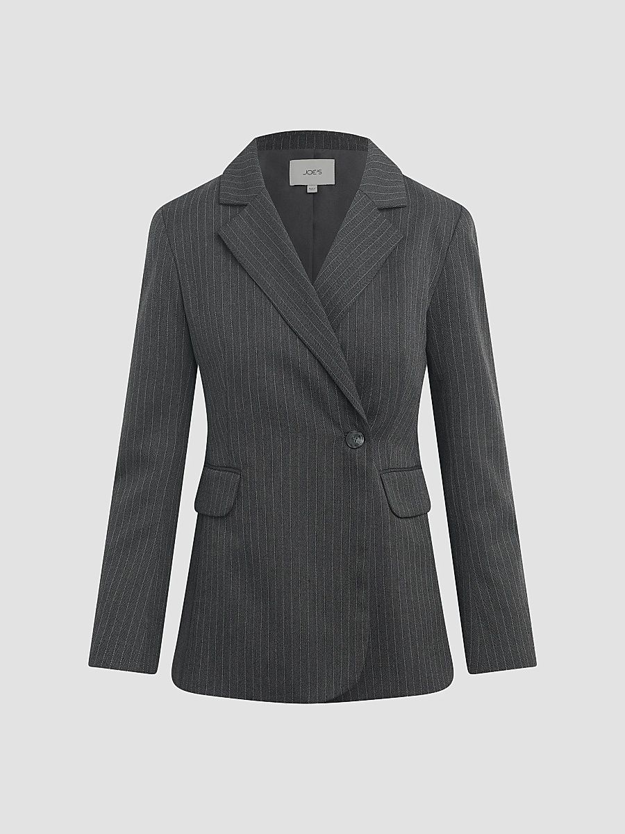Joe's Jeans Women's Mecah Pinstripe Double-Breasted Blazer - Charcoal Pinstripe - Size 8