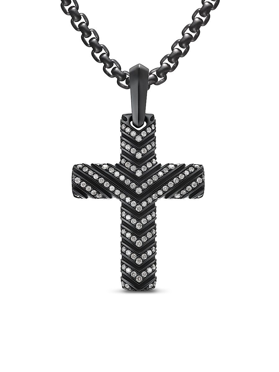 Men's Chevron Cross Pendant in Black Titanium - Black Diamond
