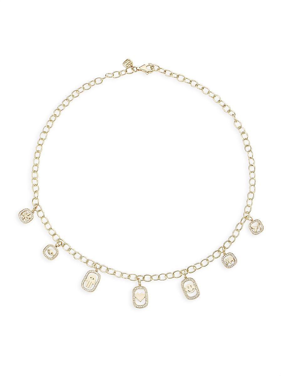 Women's Small Open Icon 14K Gold & Diamond Charm Necklace - Gold