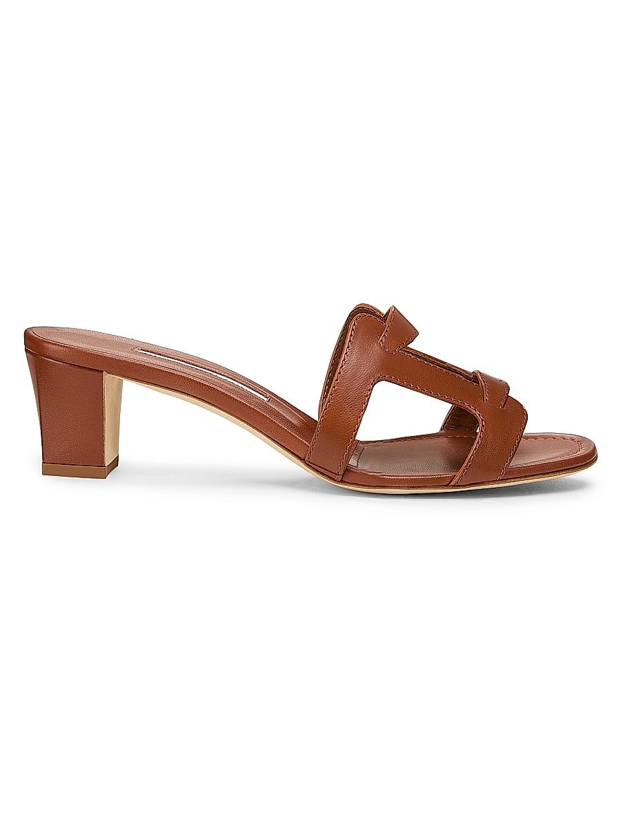 Women's 50MM Cut-Out Leather Mules - Brown - Size 8.5