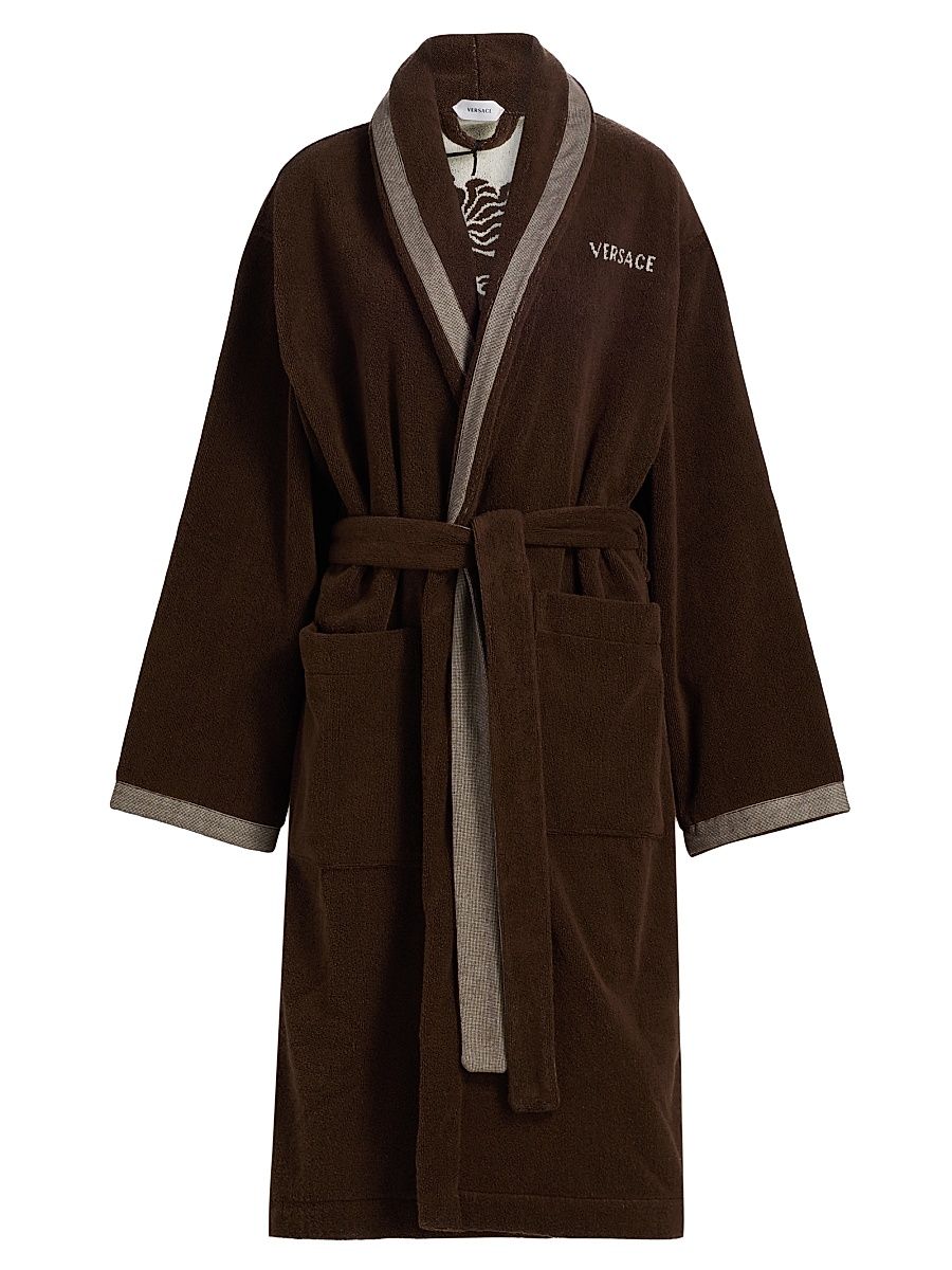 Women's Medusa Jacquard Cotton Terry Bathrobe - Brown - Size Small