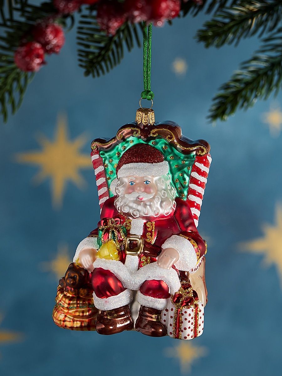 Santa In Armchair Glass Ornament