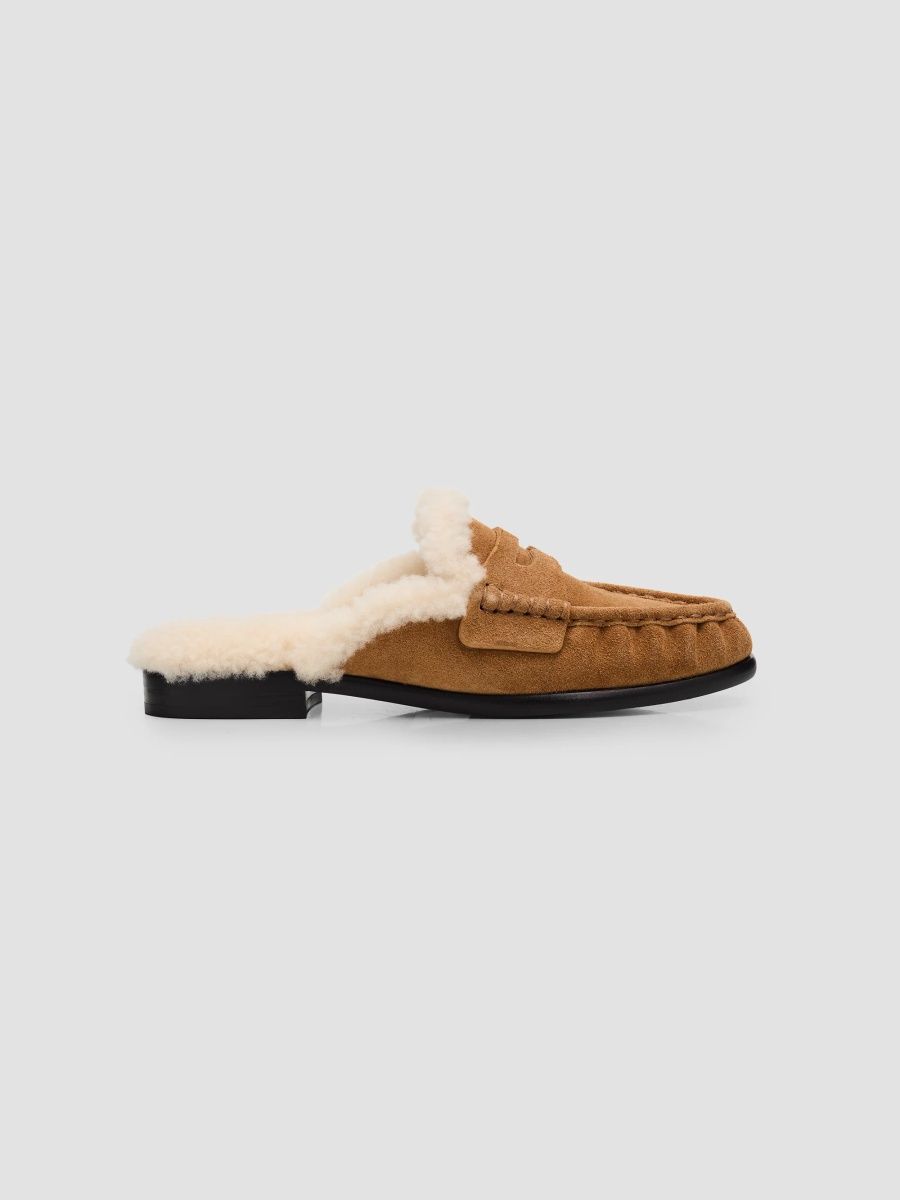 rag & bone Women's Carter Shearling-Lined Suede Mules - Toffee Suede - Size 11