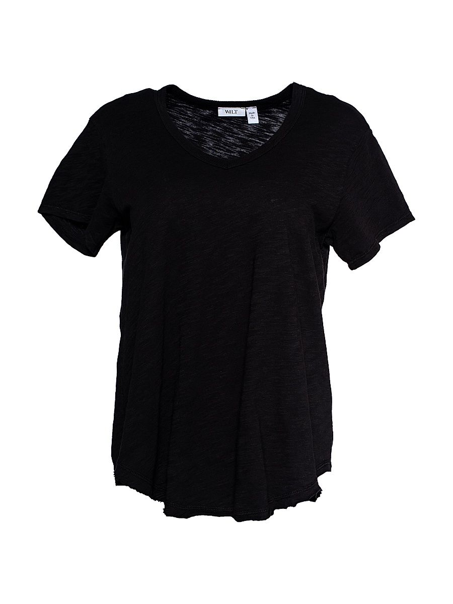 Women's Short Sleeve V-Neck Raw Hem T-Shirt - Black - Size Medium
