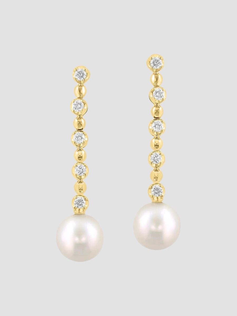 Women's 18K Yellow Gold, 0.29 TCW Lab-Grown Diamond & Freshwater Pearl Drop Earrings - Yellow Gold
