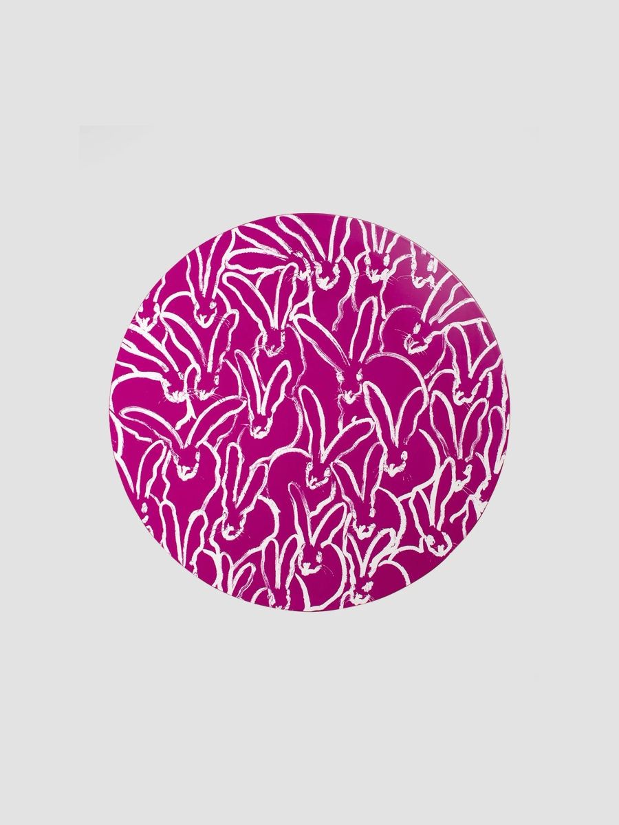 Hunt Slonem Rabbit Run 15" Round Lacquer Placemat, Fuchsia - Fuschia