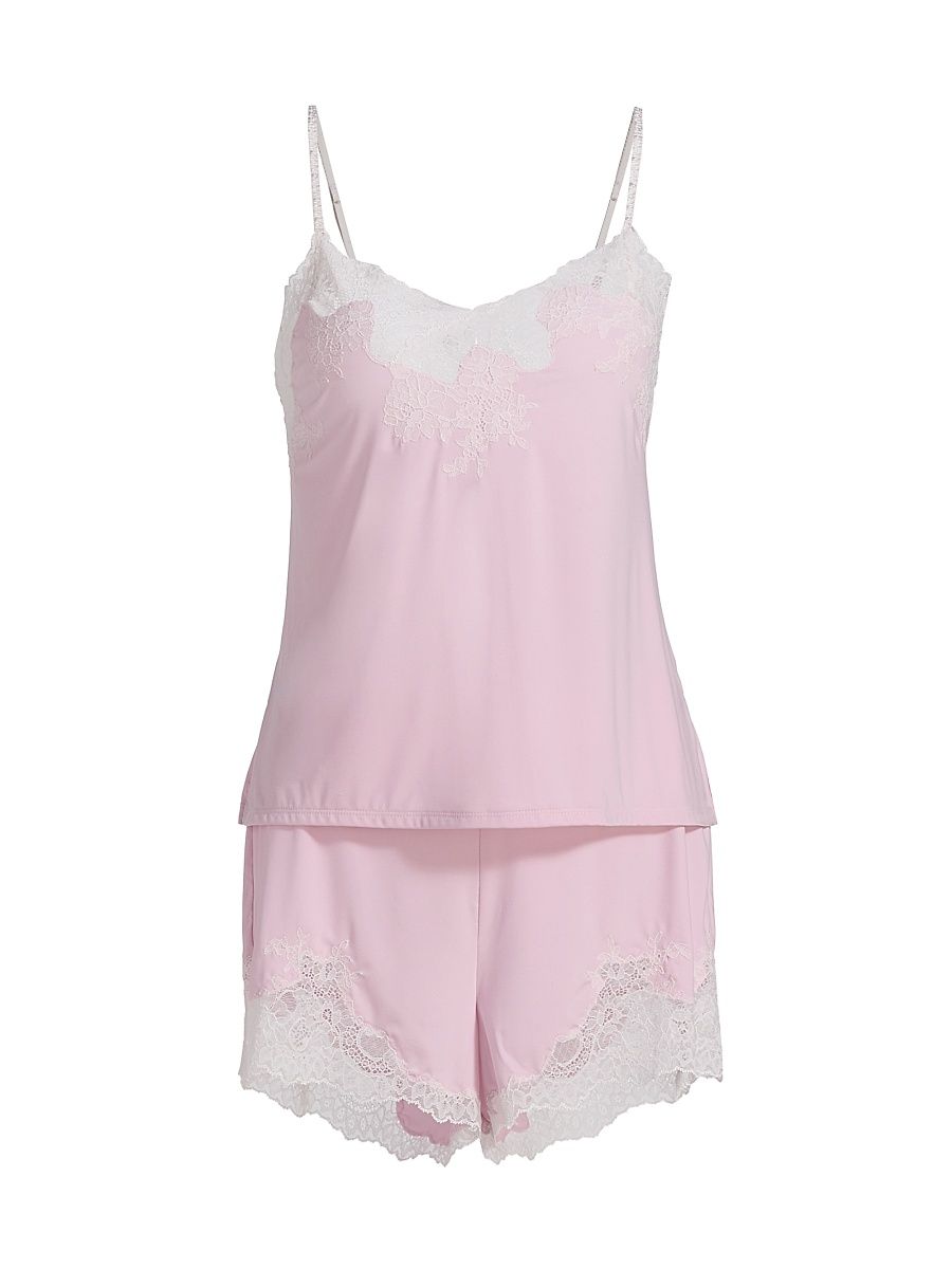 Women's Enchant Floral Lace-Trimmed Camisole & Shorts Set - Powder Pink - Size XL