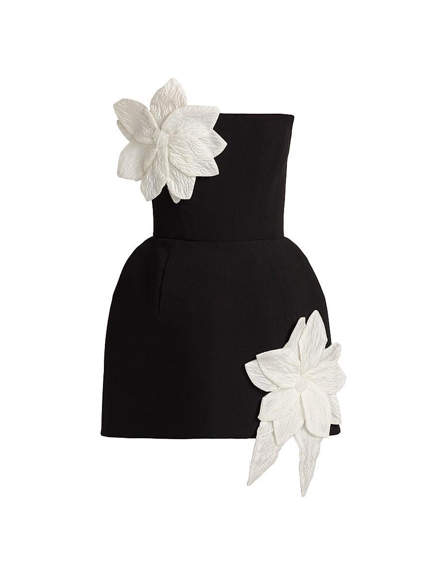 Women's Maraya Jasmine Floral-Appliqué Fit & Flare Minidress - Black White - Size Large