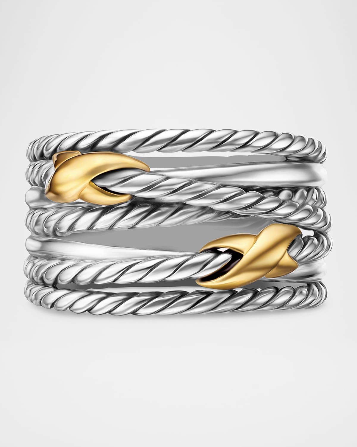 Double X Crossover Ring in Silver with 18K Gold, 13mm