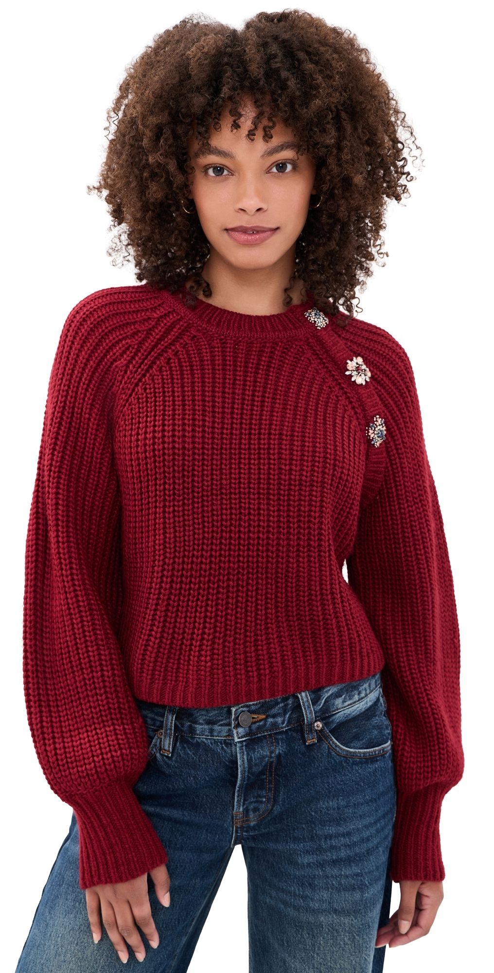 Cinq à Sept Keren Baroque Embellished Pullover berrywine M