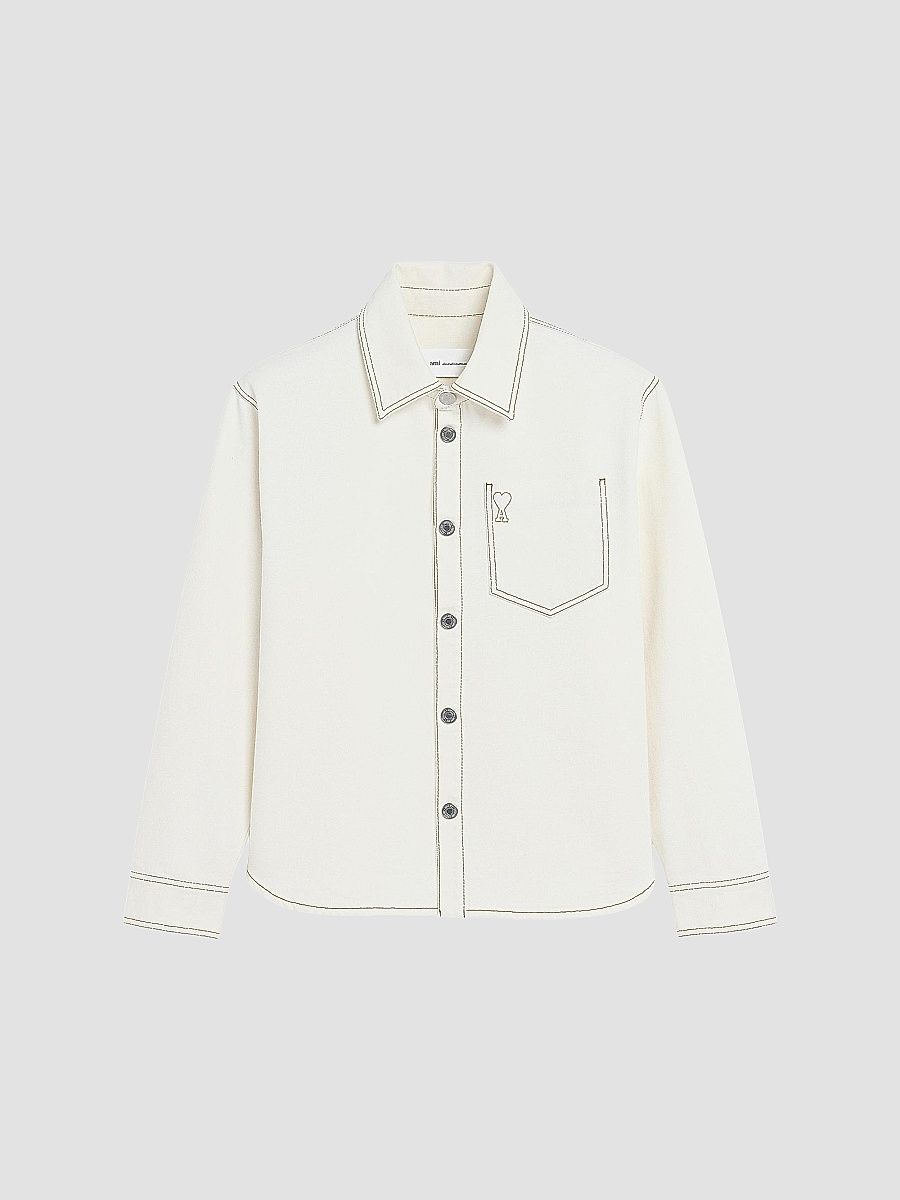 AMI Paris Men's Ami de Coeur Overshirt - Blanc Creme - Size XXL