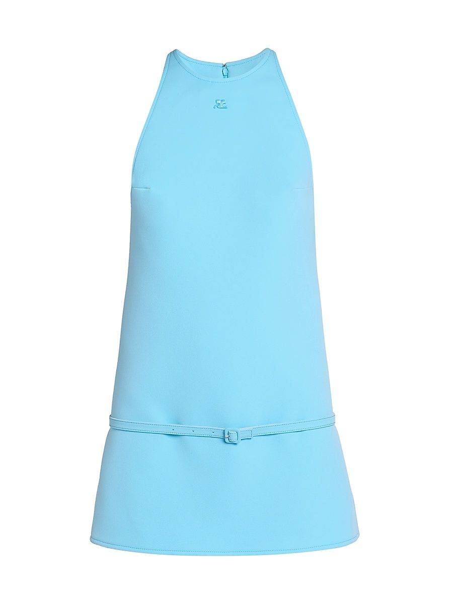 Women's A-Line Belted Twill Minidress - Aqua - Size 12