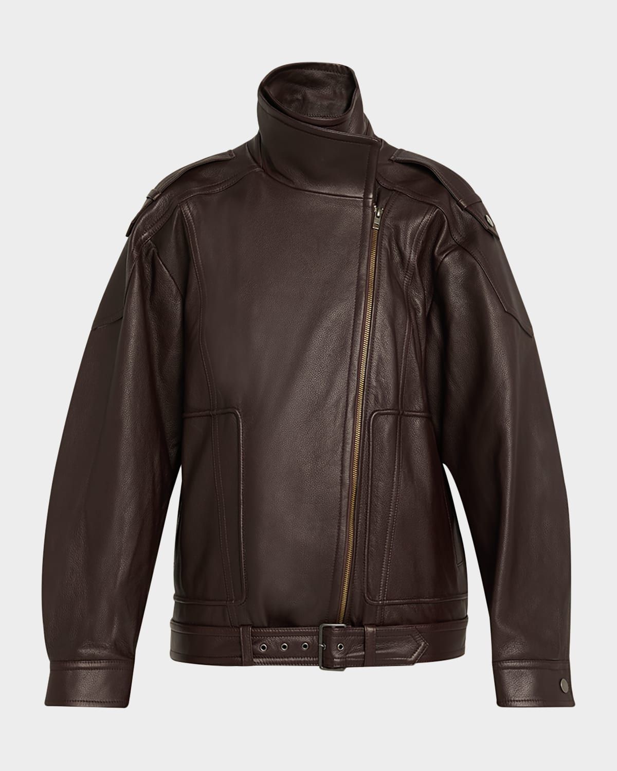 Oversized Leather Aviator Jacket