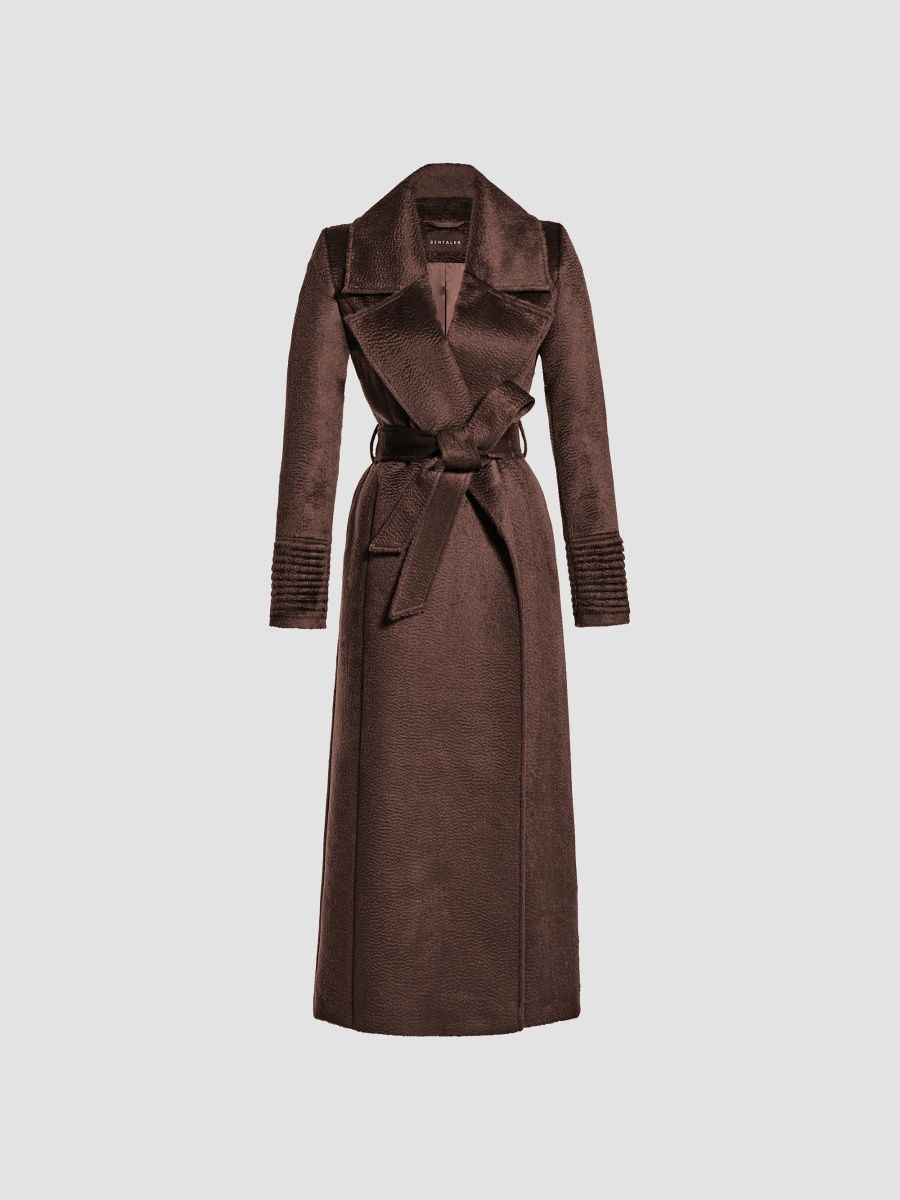 Sentaler Women's Suri Alpaca-Wool Waist-Tie Coat - Chocolate Brown - Size Large
