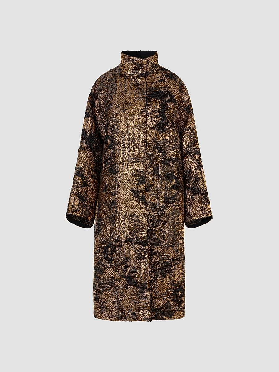 Women's Lucas Jacquard Lamé Oversized Coat - Black Gold - Size 2