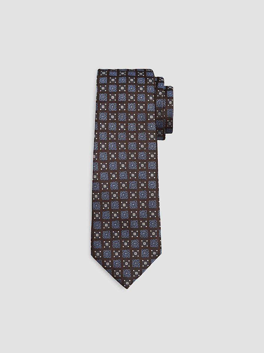 Men's Geometric Medallion Silk Tie - Black Blue