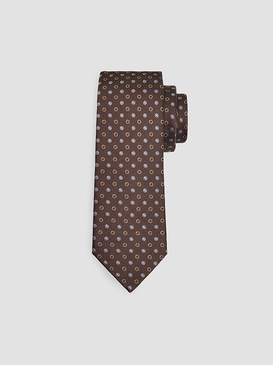 Men's Mixed Filled Dots Silk Tie - Brown Fancy