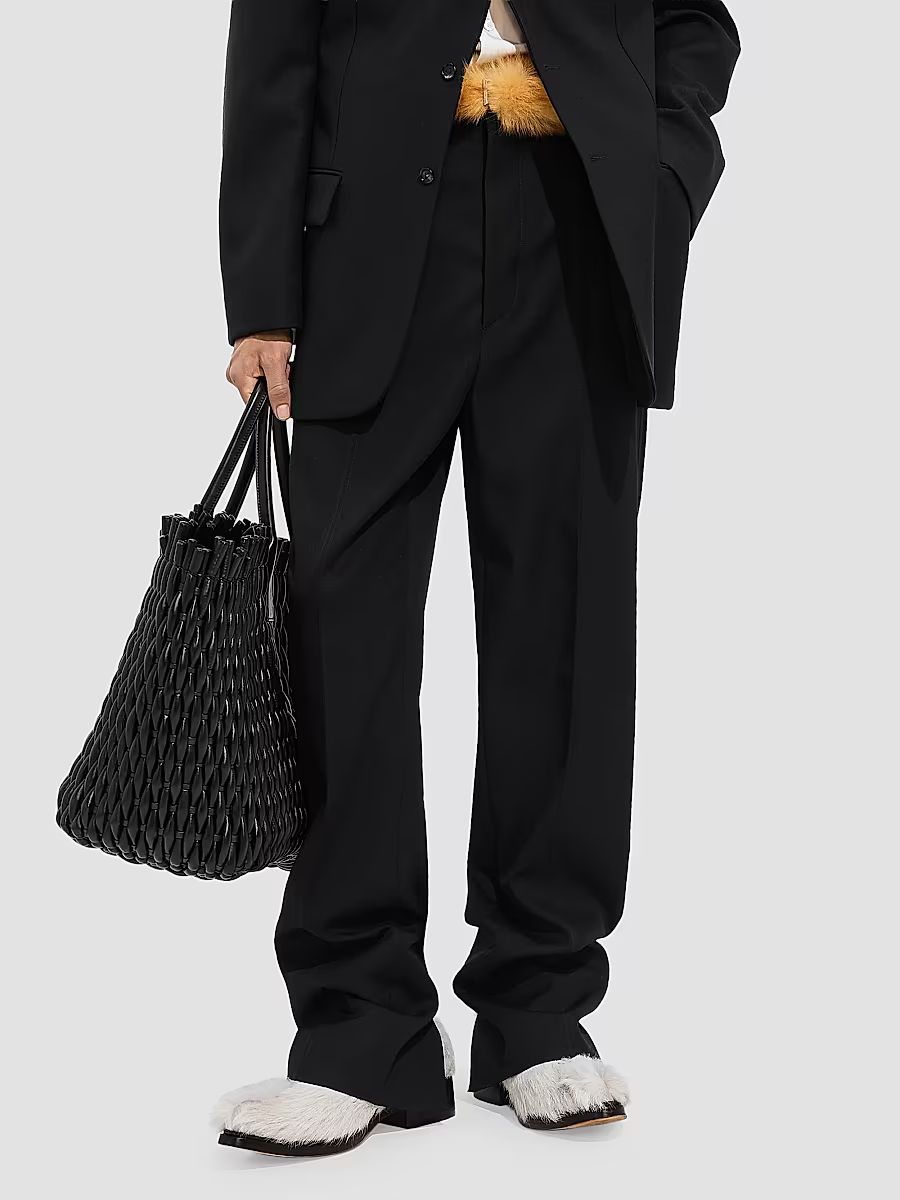 Men's Light Wool Grain de Poudre Trousers - Nero - Size 38