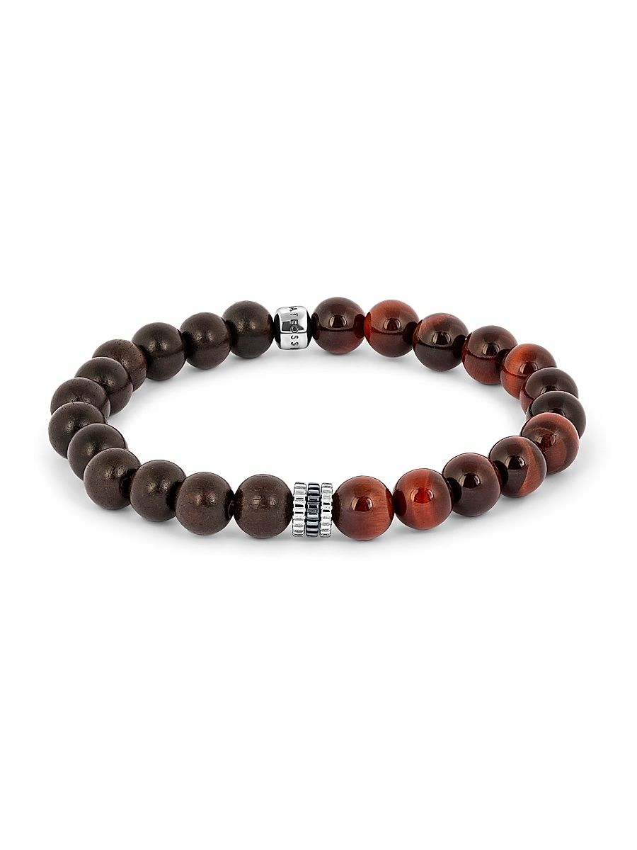 Men's Gear Trio Sterling Silver & Tiger Eye Beaded Bracelet - Black - Size Medium