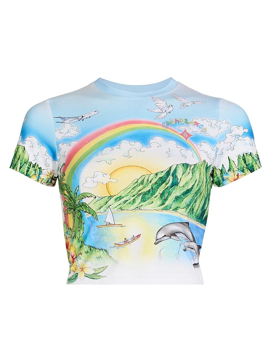 Women's Aloha Printed Cropped Baby T-Shirt - Aloha - Size XL