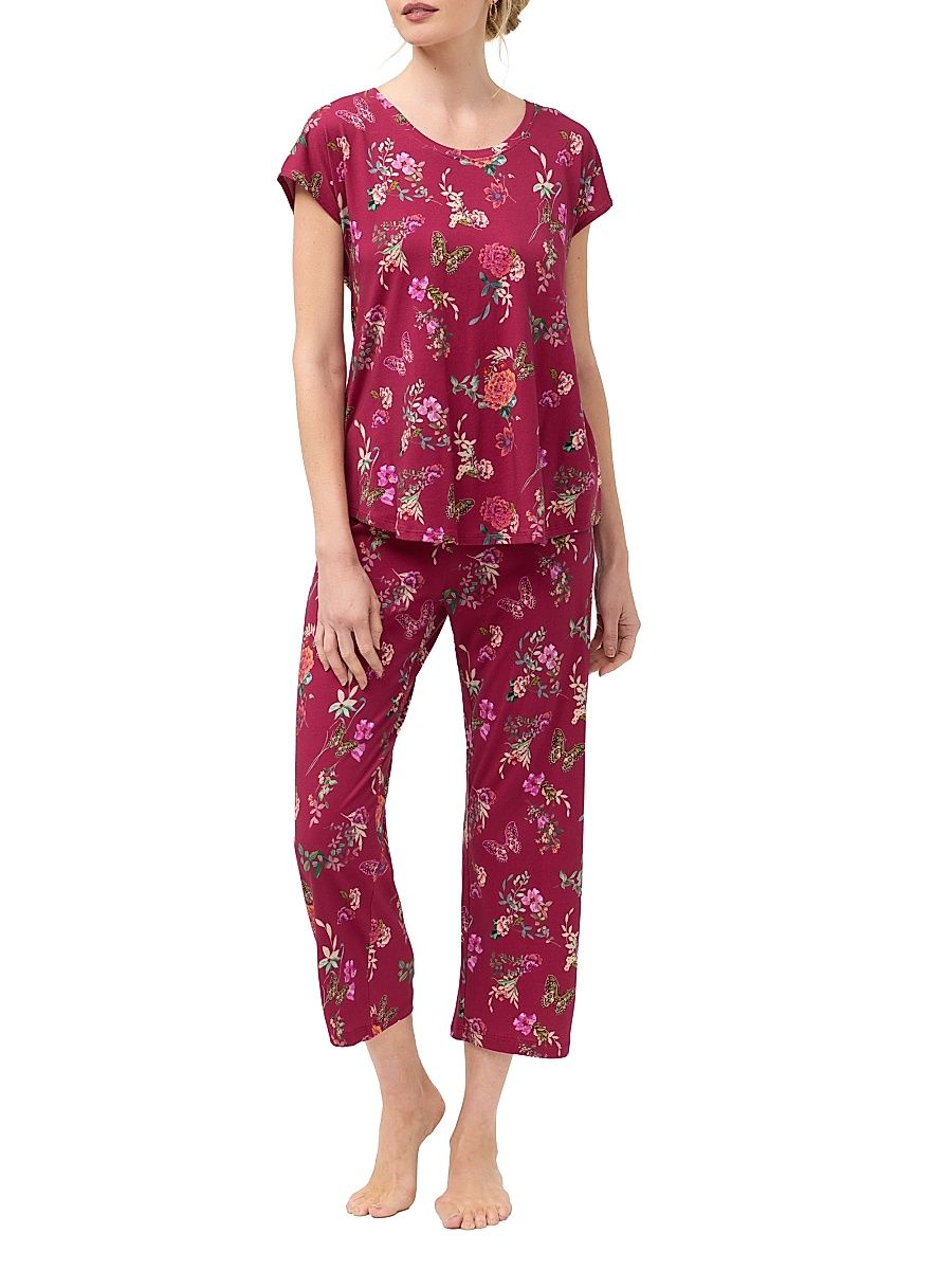 Women's Bobbie Floral Cotton-Blend Crop Pajamas - Karie - Size Large