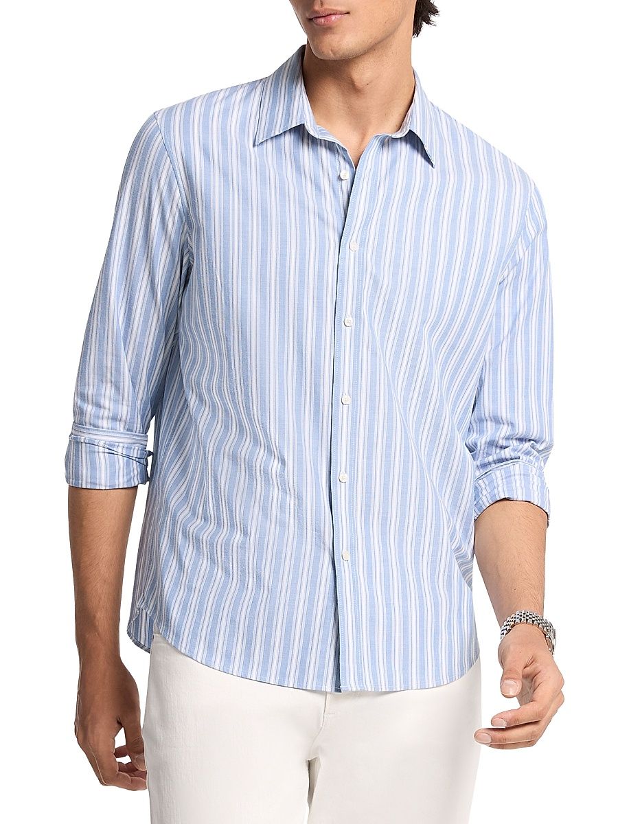 Men's Striped Cotton Relaxed-Fit Shirt - Heritage Blue - Size XL