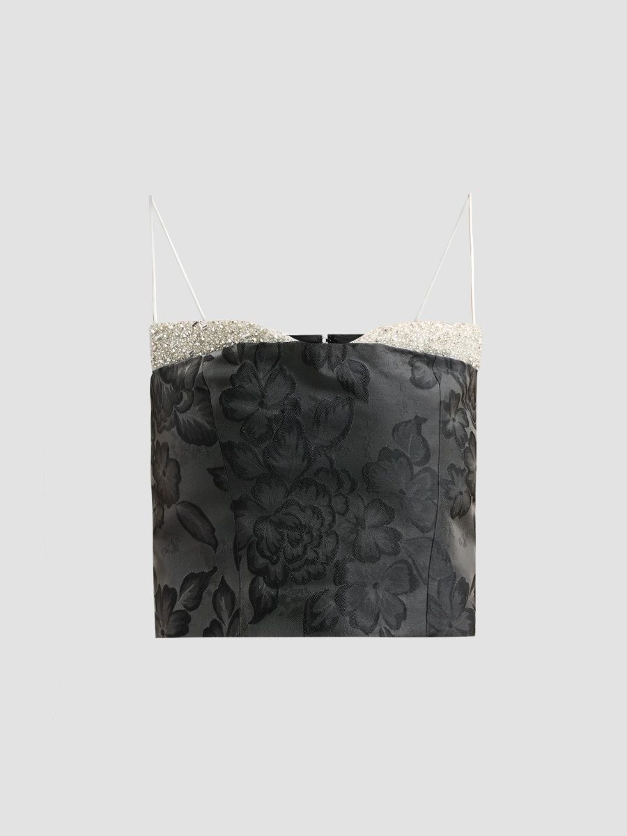 ALICE + OLIVIA Women's Hallie Embellished Peekaboo Crop Top - Black Off White - Size 14