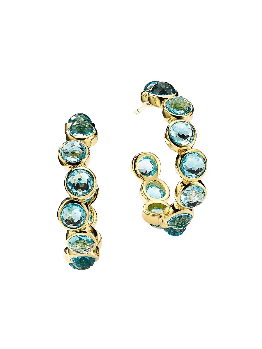 Women's Lollipop 18K Green Gold & Swiss-Blue-Topaz Small Hoop Earrings - Gold