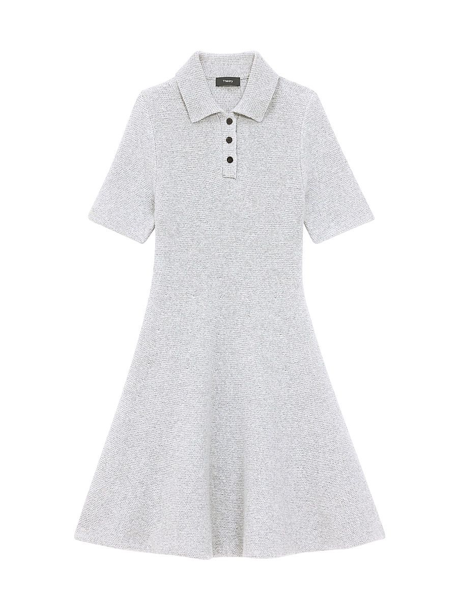 Women's Felted Wool & Cashmere Polo Dress - Light Heather Grey - Size Large