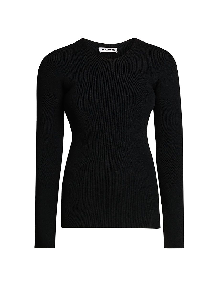 Women's Rib-Knit Crewneck Sweater - Black - Size 0