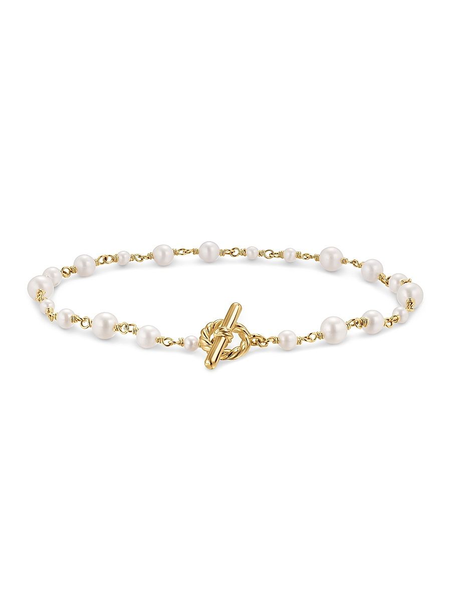 Women's Pearl Classics Toggle Chain Bracelet in 18K Yellow Gold, 4.5MM - Pearl - Size Medium