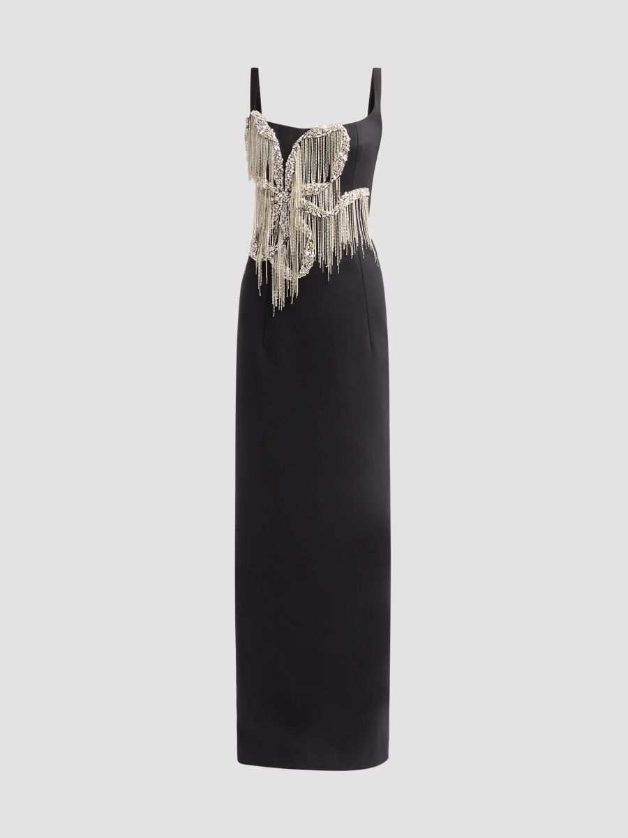 Oscar de la Renta Women's Fringed Bow-Embroidered Gown - Black - Size 2