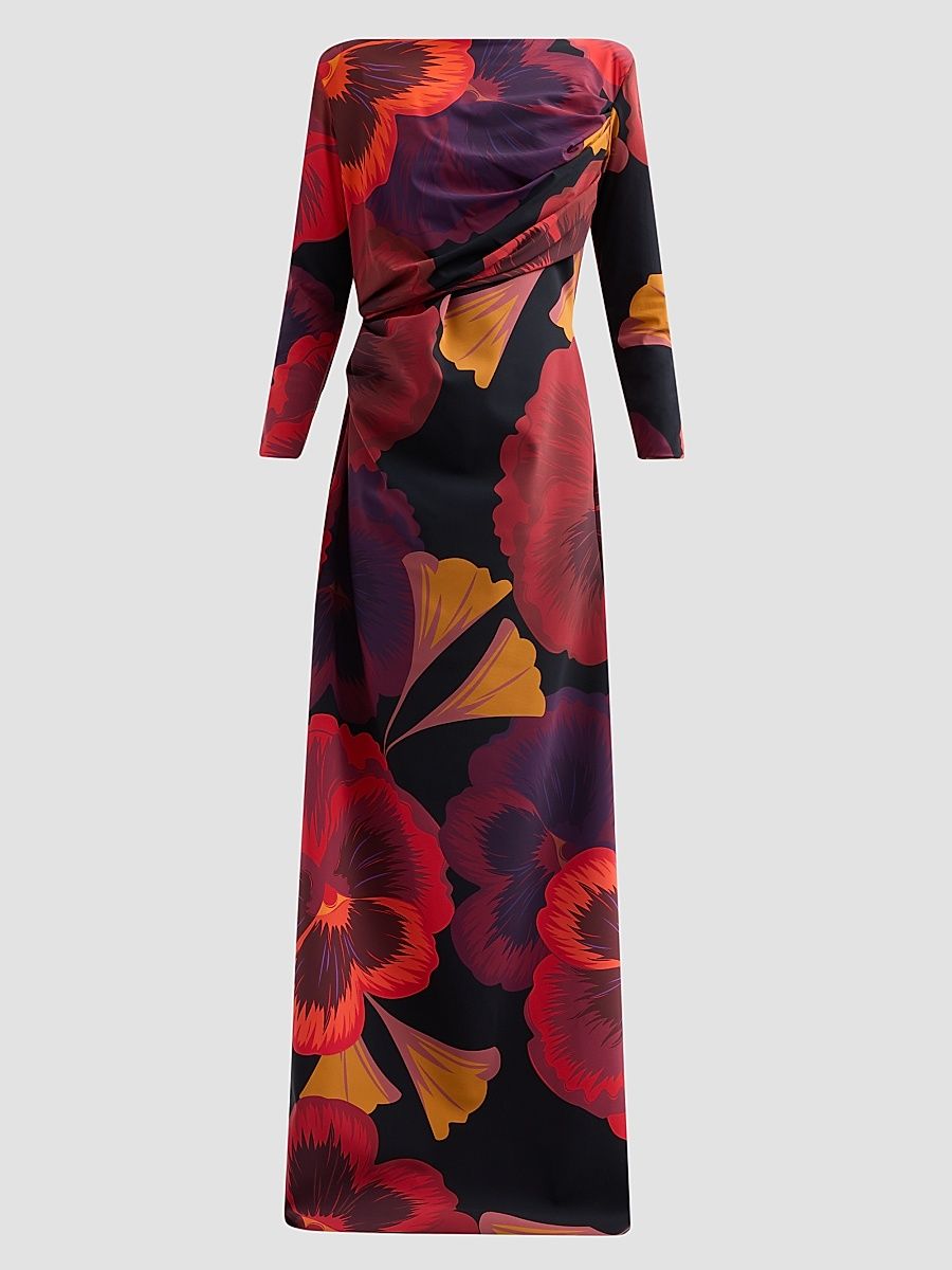 Women's Soleo Floral Draped Long-Sleeve Gown - Josephine Black - Size 8