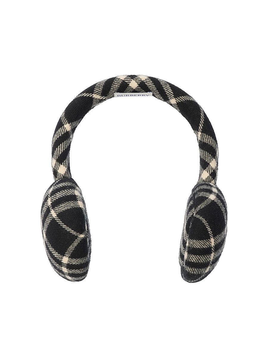 Men's Checked Wool-Cashmere Earmuffs - Black Calico - Size Small