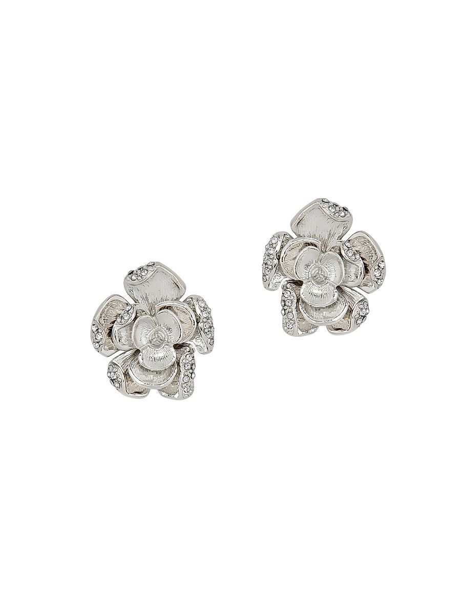 Women's Silvertone & Strass Crystal Clip-On Flower Earrings - Crystal