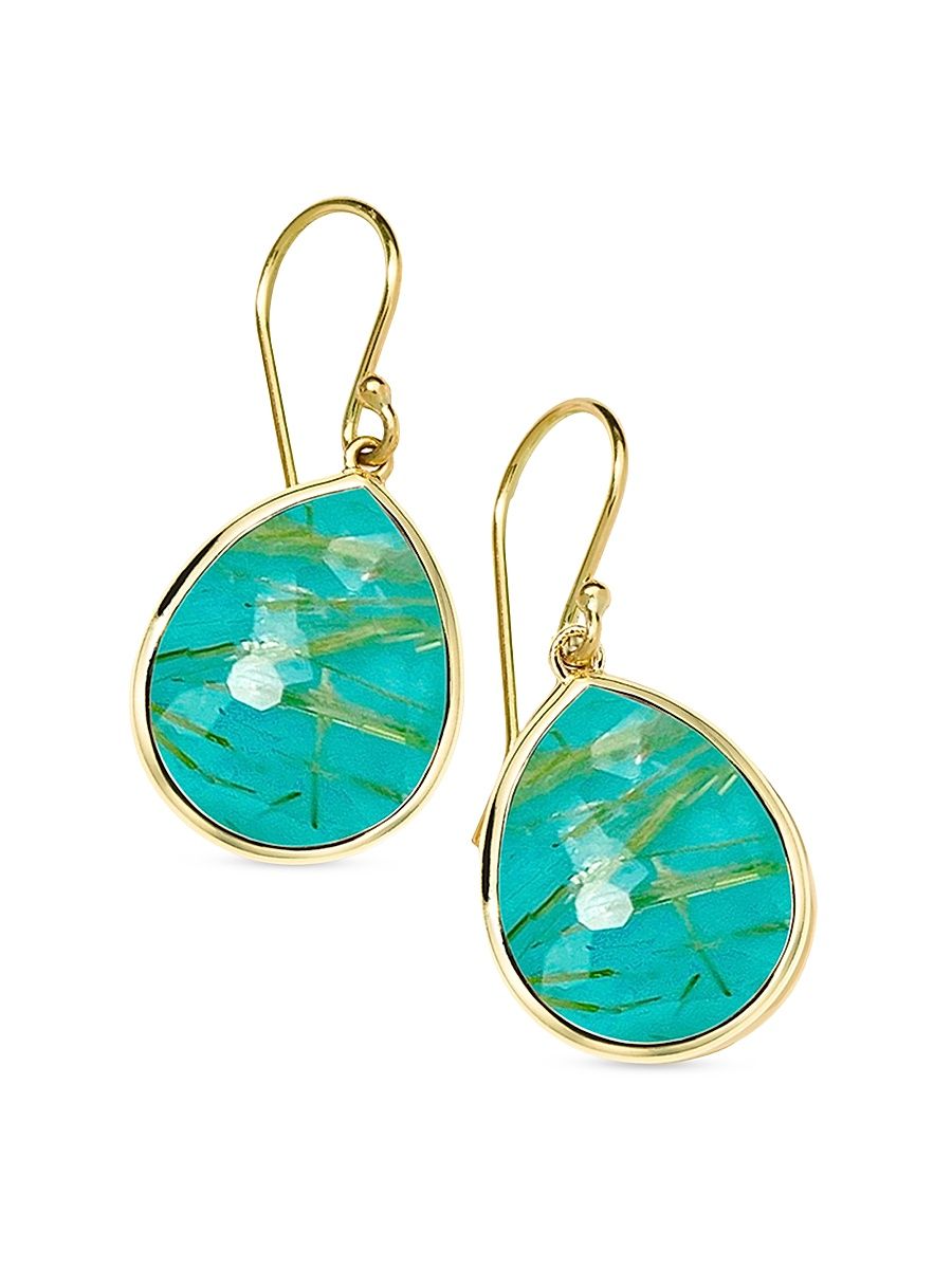 Women's Rock Candy 18K Yellow Gold, Rutilated Quartz & Turquoise Doublet Medium Teardrop Earrings - Gold