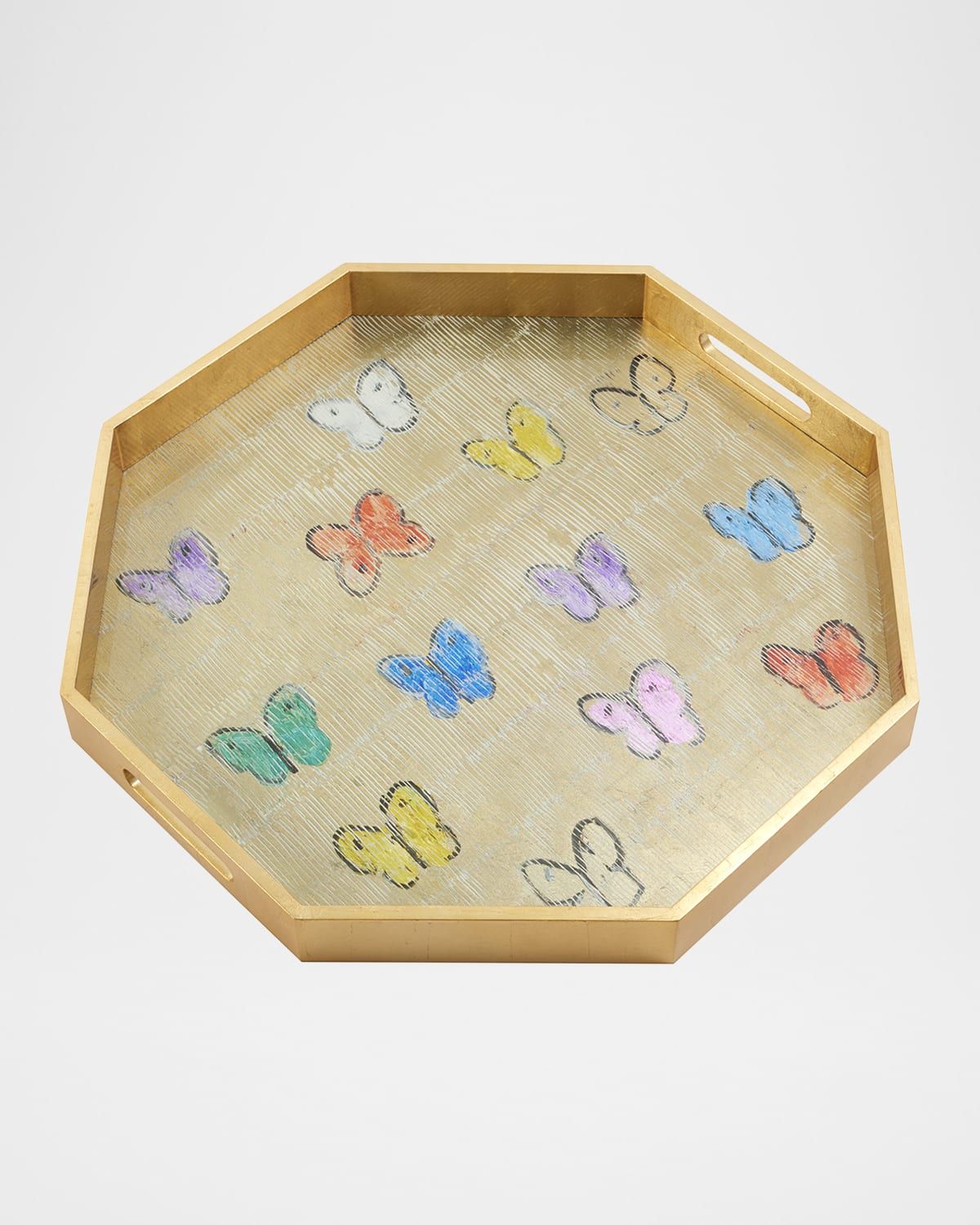 Summer Butterflies Octagonal Gold Leaf Tray