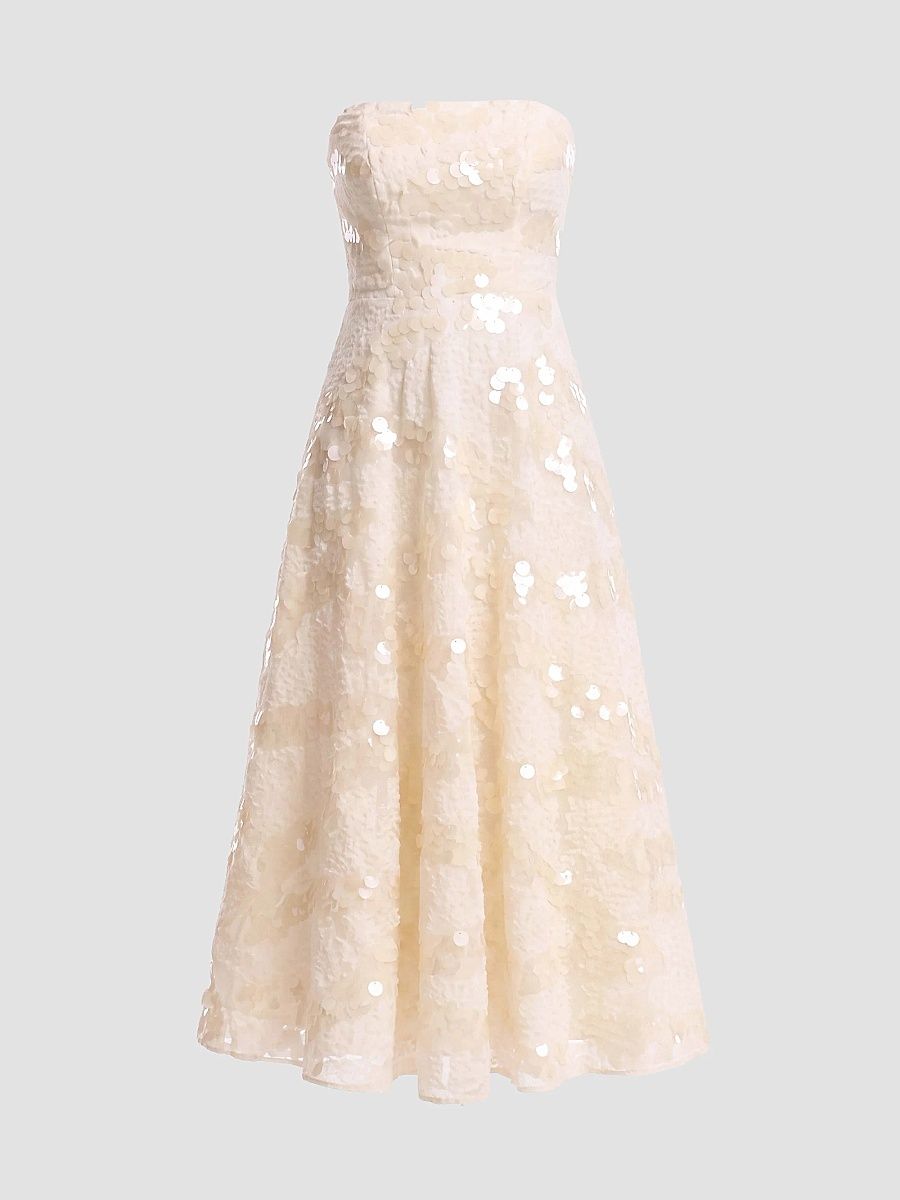 Women's Kailyn Sequined A-Line Midi Dress - Cream - Size XXL