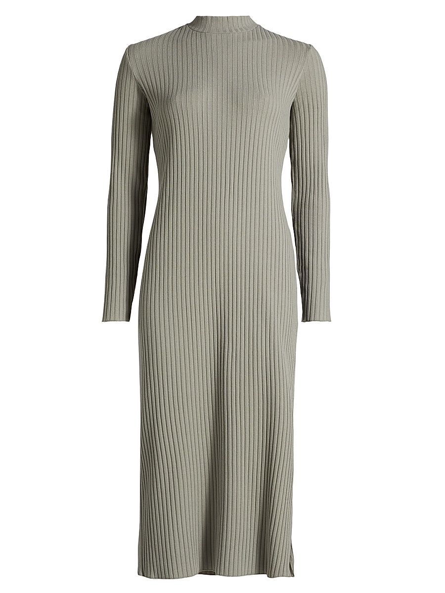 Women's Rib-Knit Crewneck Midi-Dress - Sage Mist - Size XS