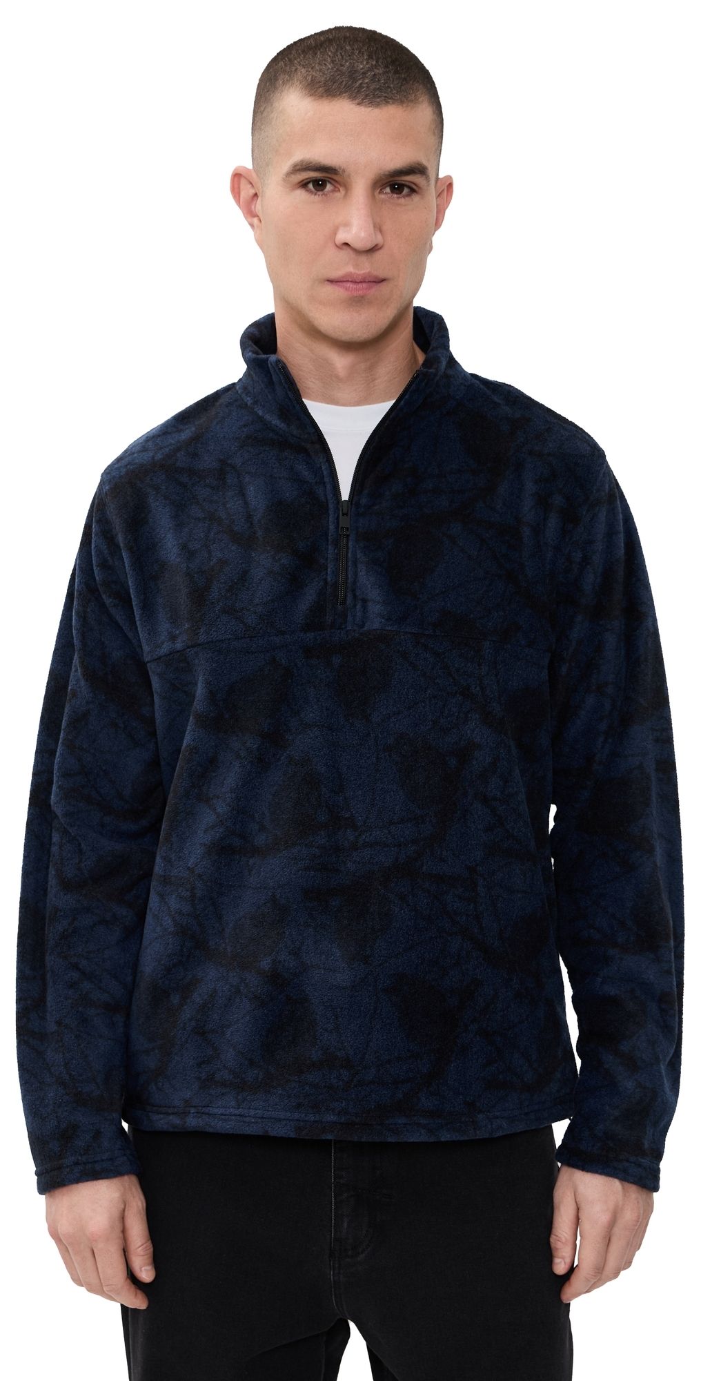 Quiet Golf Owl Tree Polar Fleece Quarter Zip-Up Navy L