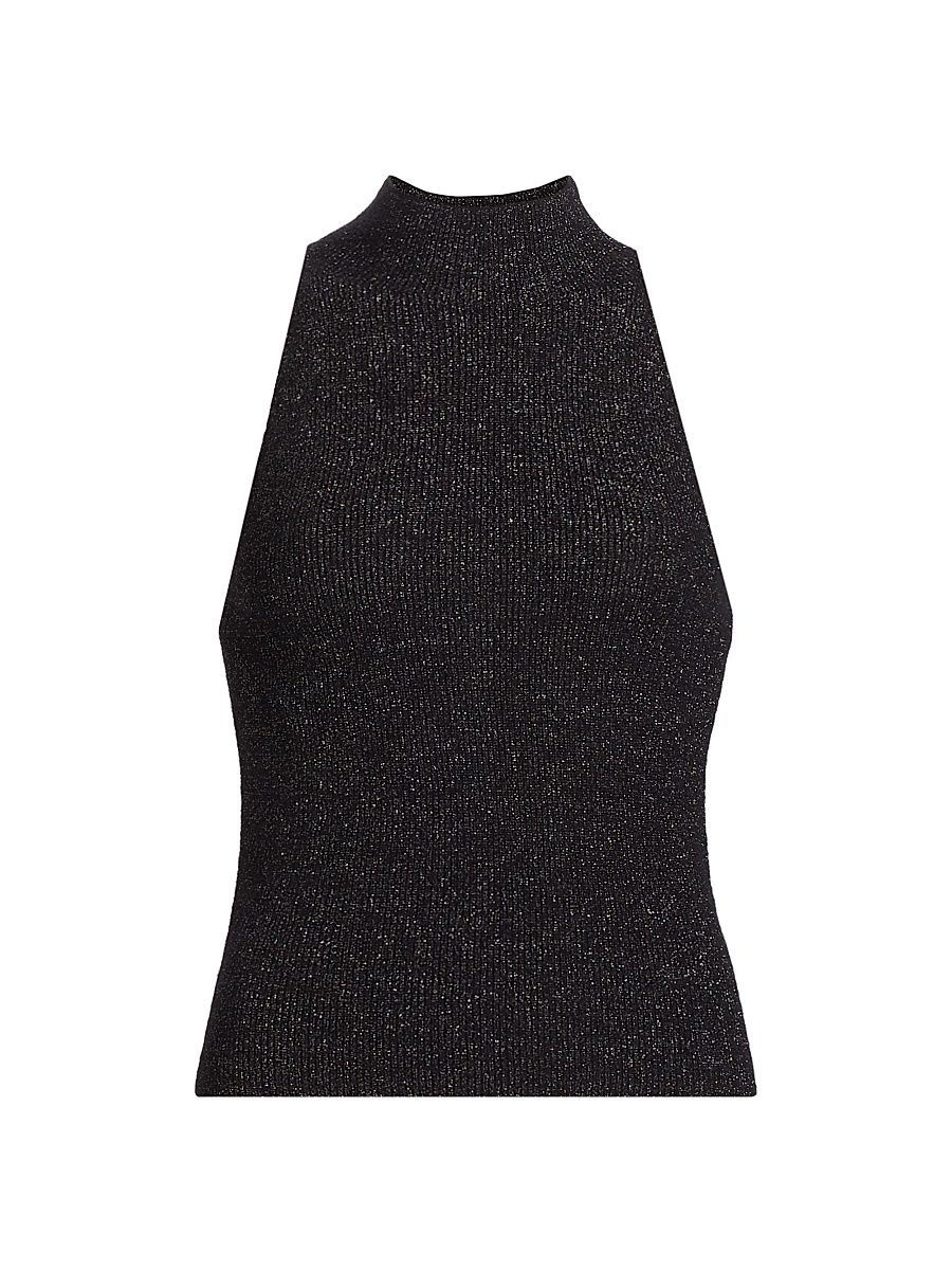 Women's Metallic Mock-Turtleneck Tank - Black Metallic - Size XS
