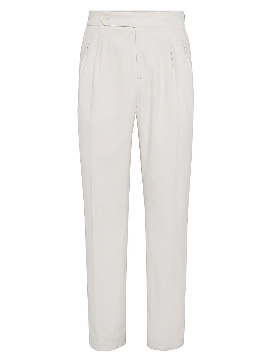Men's Sea Island Cotton Narrow Wale Corduroy Tuxedo Trousers - Milk - Size 46