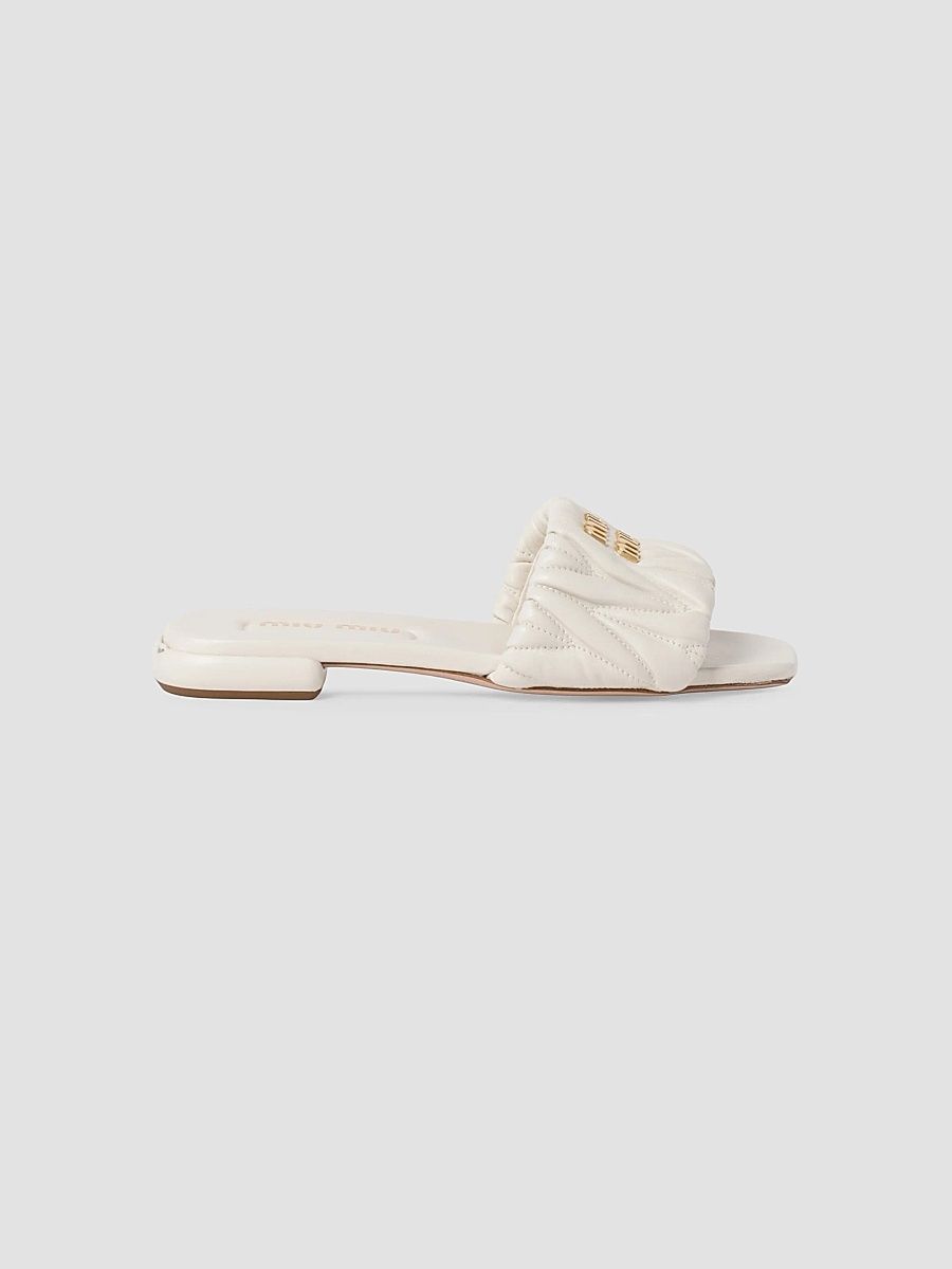 Miu Miu Women's Matelasse Nappa Leather Slides - White - Size 7