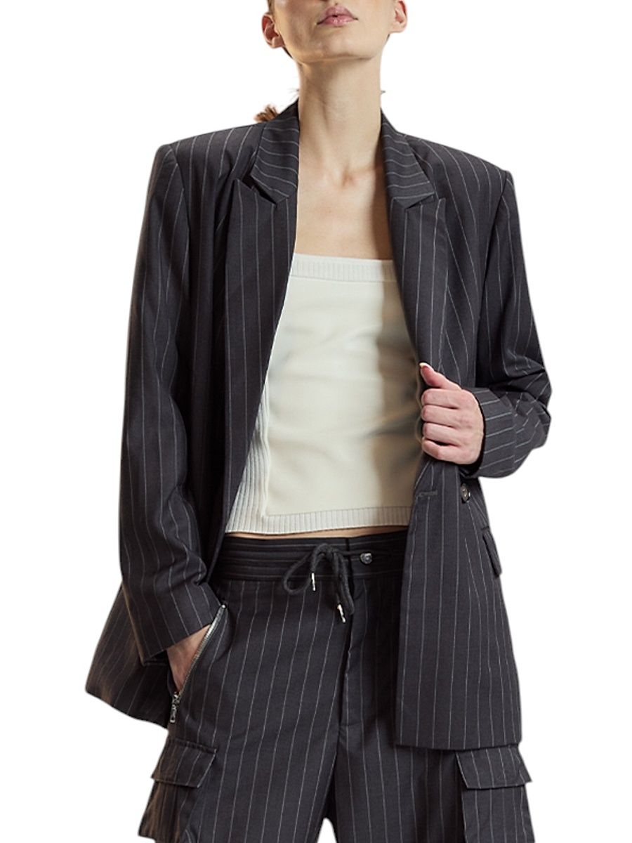 Women's Pinstriped Oversized Blazer - Heather Grey - Size Large