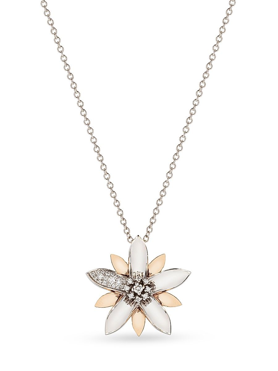 Women's Amalfi Two-Tone 18K Gold & 0.11 TCW Diamond Lemon Blossom Pendant Necklace - Rose Gold