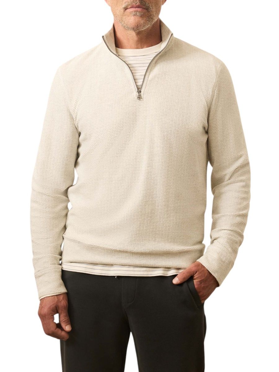 Faherty Brand Men's Textured Knit Quarter-Zip Sweater - Snow Grey Heather - Size Medium