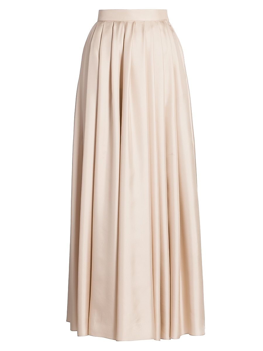 Women's Silk Twill Pleated Maxi Skirt - Sand - Size 12
