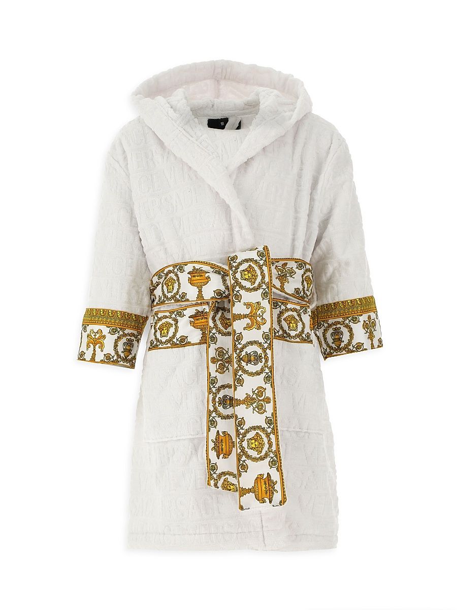 Little Kid's & Kid's Decorative Trim Cotton Robe - White - Size 8
