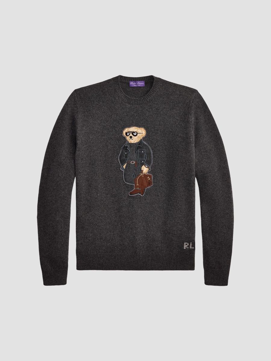 Ralph Lauren Purple Label Men's Polo Bear Cashmere Sweater - Dark Grey Melange - Size XXL