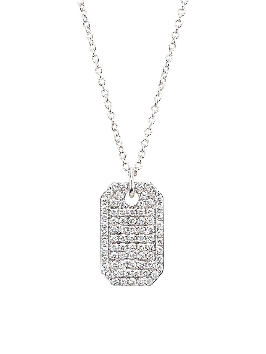 Women's 14K White Gold & 0.90 TCW Diamond Dog Tag Necklace - White Gold